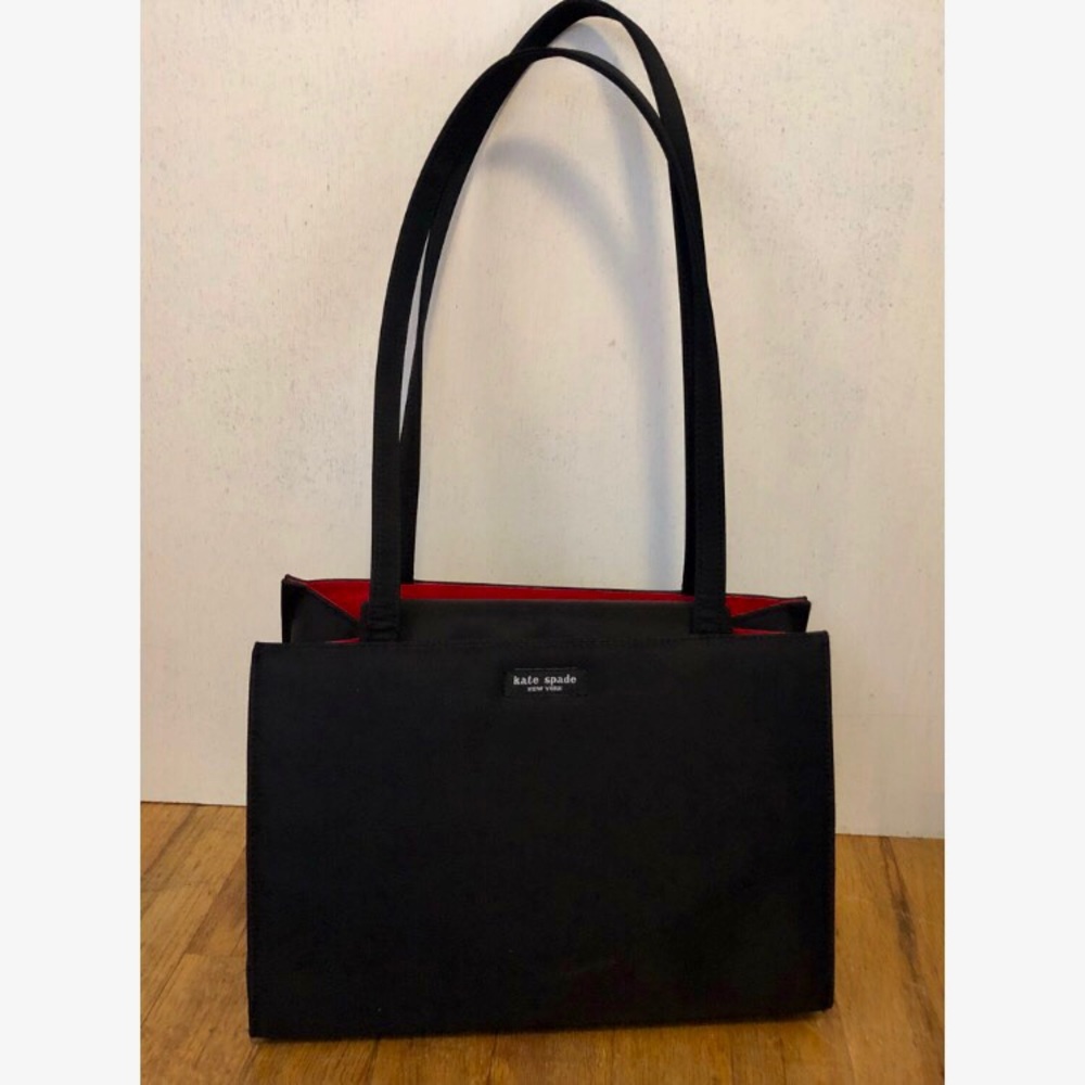 Kate spade black nylon tote bag red inside